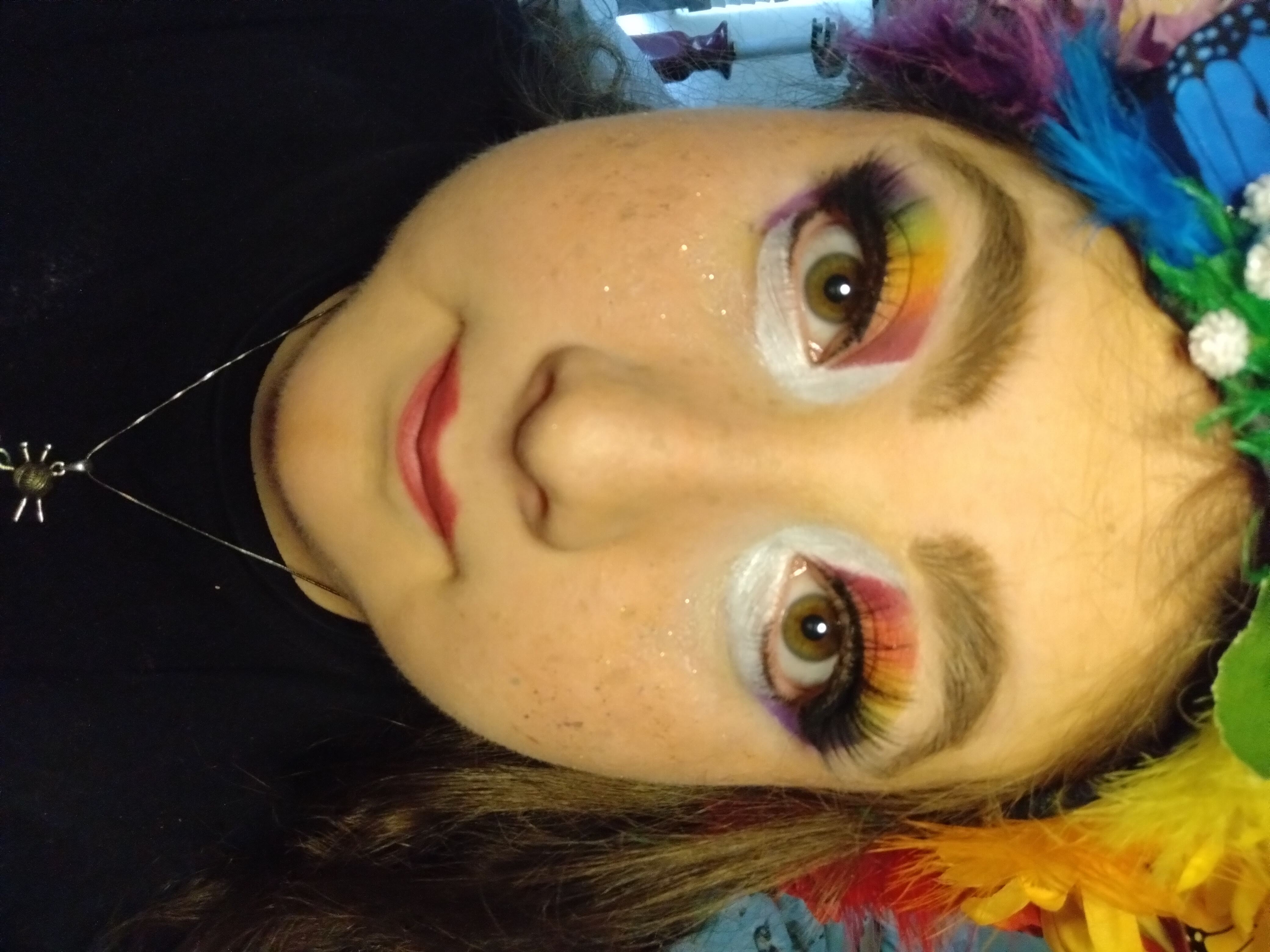 Look completed for a class final; rainbow anime-inspired drag look